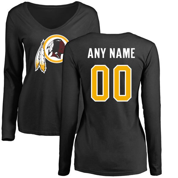Women Washington Redskins NFL Pro Line Black Custom Name and Number Logo Slim Fit Long Sleeve T-Shirt